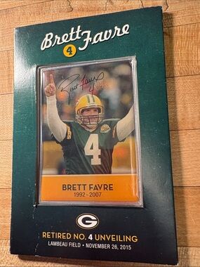 Brett Favre Metal Commemorative #4 Retirement Card With Career Records